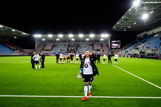 Issam Jebali of Rosenborg celebrates with teammates