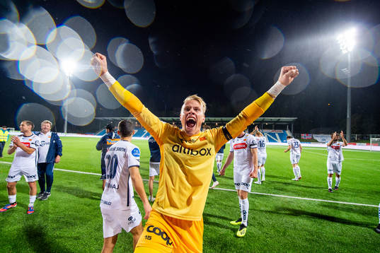 Goalkeeper Amund Wichne of Viking celebrates
