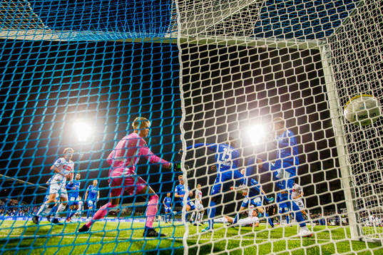 Axel Andresson of Viking scores 1-2 behind goalkeeper Nils