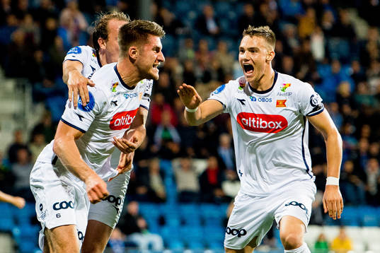 Axel Andresson of Viking celebrates with teammate Markus