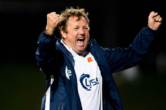 Bjarne Berntsen, head coach of Viking, celebrates at the