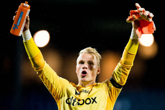Goalkeeper Amund Wichne of Viking celebrates