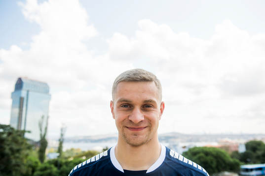 Goalkeeper Aleksandr Vasyutin of Sarpsborg 08 poses for a
