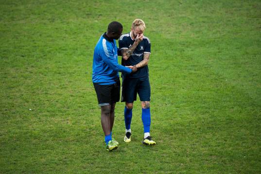 Kristoffer Knudsen Larsen of Sarpsborg 08 with an injury