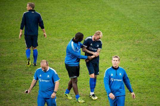 Kristoffer Knudsen Larsen of Sarpsborg 08 with an injury