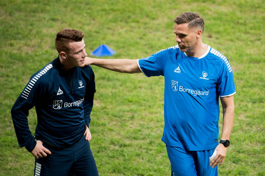 Tobias Heintz of Sarpsborg 08 and Tom Freddy Aune,