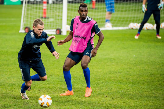 Jon-Helge Tveita and Rashad Muhammed of Sarpsborg 08