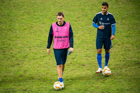 Jørgen Horn and Harmet Singh of Sarpsborg 08