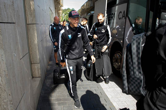 Arnór Ingvi Traustason of Malmö FF arrives at the hotel