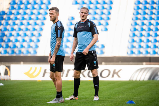 Arnór Ingvi Traustason and Franz Brorsson of Malmö FF