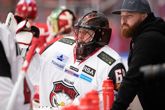 Malmö Redhawks målvakt Oscar Alsenfelt  i ishockeymatchen