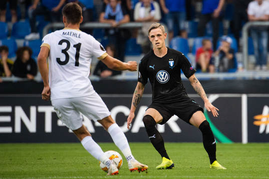 Joakim Maehle of Genk and Sören Rieks of Malmö FF