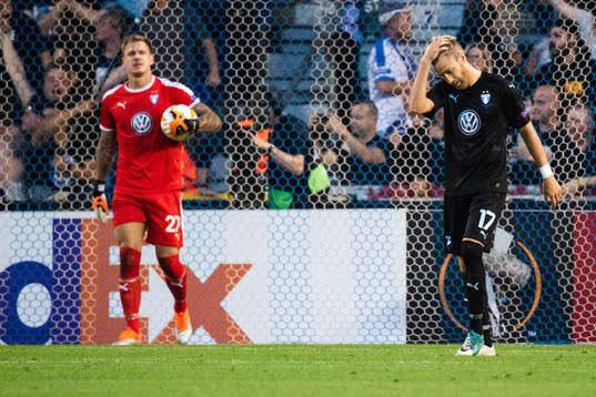 Rasmus Bengtsson of Malmö FF looks dejected