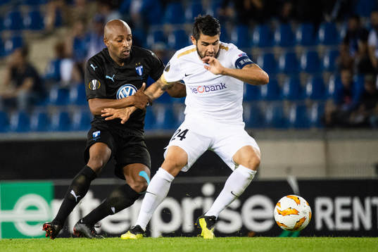 Fouad Bachirou of Malmö FF and goalkeeper Alejandro