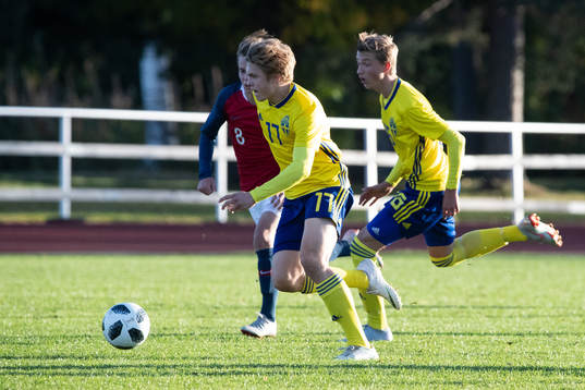 Sveriges Kristoffer Krebs i landskampen i fotboll mellan