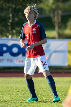 Norges Andreas Haug i landskampen i fotboll mellan Sverige