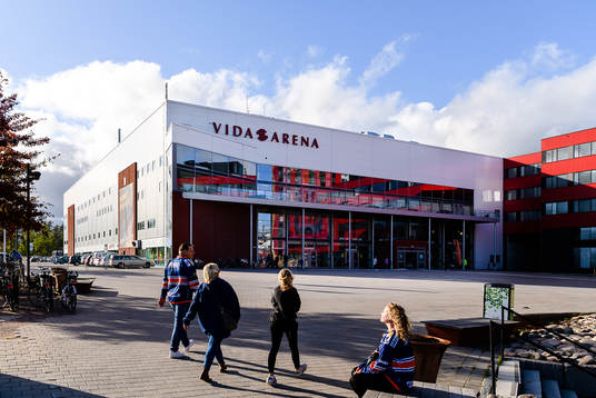 Generell exteriör vy av Vida arena före  ishockeymatchen