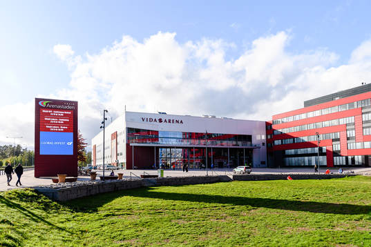 Generell exteriör vy av Vida arena före  ishockeymatchen