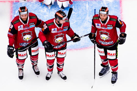 Malmö Redhawks Anton Mylläri, Axel Wemmenborn och