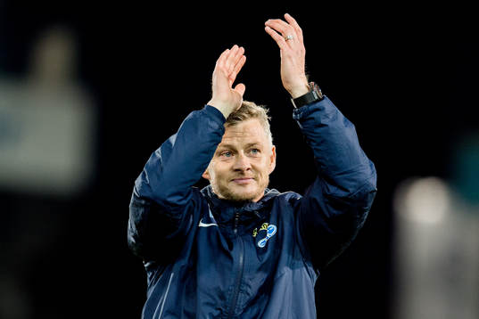 Ole Gunnar Solskjær, manager of Molde, celebrates