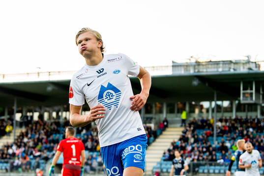 Erling Braut Håland of Molde celebrates scoring 0-1