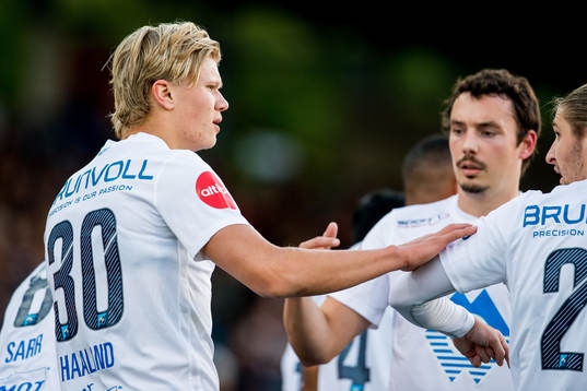 Erling Braut Håland of Molde celebrates with teammate