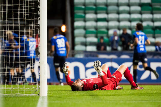 goalkeeper Even Barli of Ranheim looks dejected