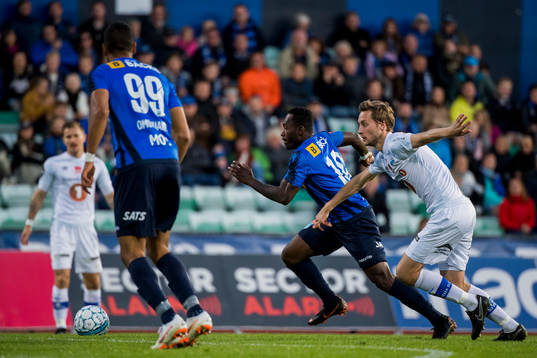 Franck Boli of Stabæk and Daniel Kvande of Ranheim