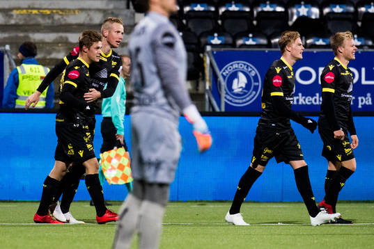 Mathias Idsøe Bringaker of Start celebrates the 1-2 goal