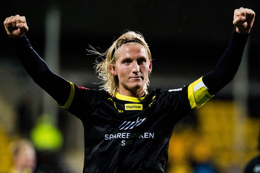 Erlend Segberg of Start celebrates