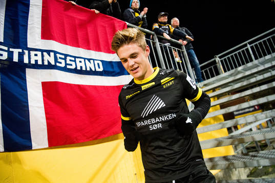 Mathias Idsøe Bringaker of Start celebrates with the