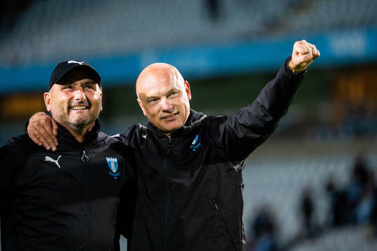 Malmö FFs målvaktstränaren Jonnie Fedel och tränare Uwe