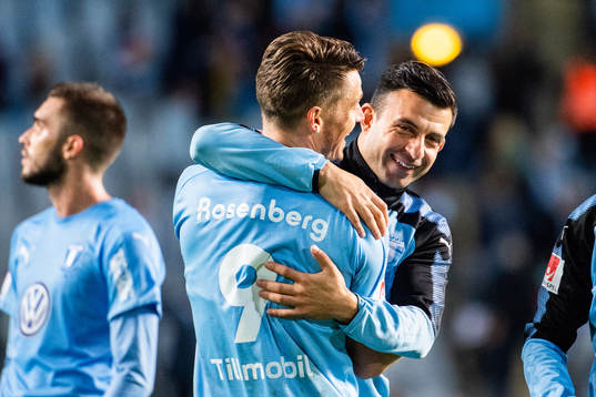 Malmö FFs Markus Rosenberg och Behrang Safari jublar