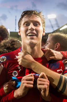 Helsingborgs Andri Runar  Bjarnason jublar