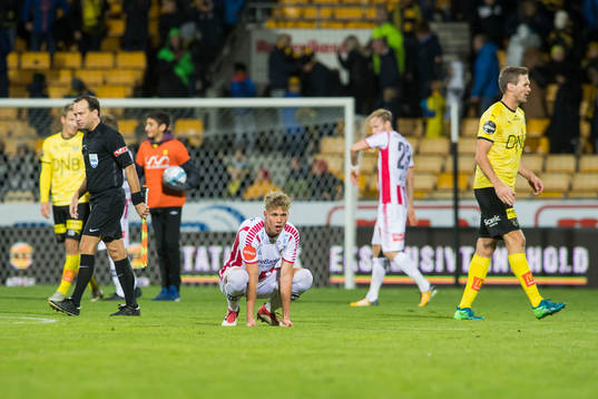 Inni Johannes Simonpoika Valakari of Tromsø looks dejected