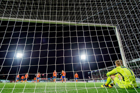 Goalkeeper Andreas Lie of Aalesund looks dejected