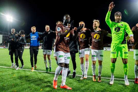 Jibril Bojang of Mjøndalen celebrates
