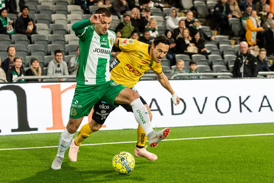 Hammarbys Vladimir Rodic  och Elfsborgs Stefan Ishizaki