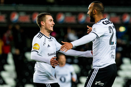 Djordje Denic of Rosenborg celebrates with teammate Issam