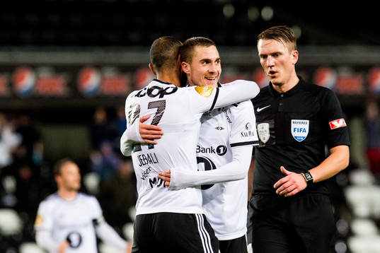 Djordje Denic of Rosenborg celebrates the 1-0 goal