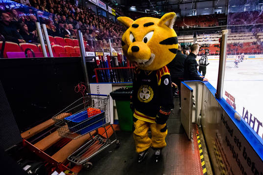Brynäs maskot Tiger innan ishockeymatchen i SHL mellan