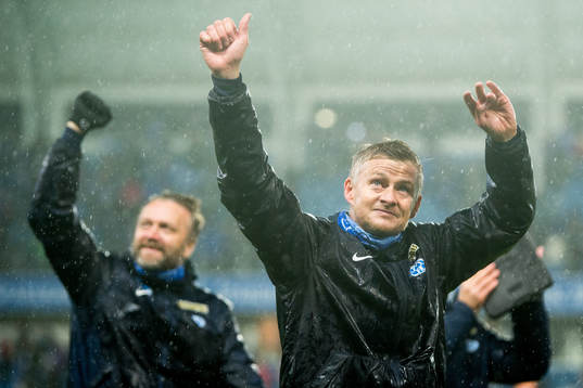 Ole Gunnar Solskjær, manager of Molde, celebrates
