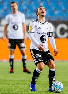 Mike Jensen of Rosenborg reacts