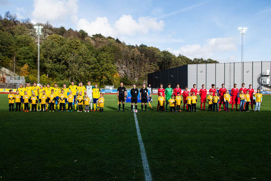 Sveriges och Liechtensteins spelare vid line-up