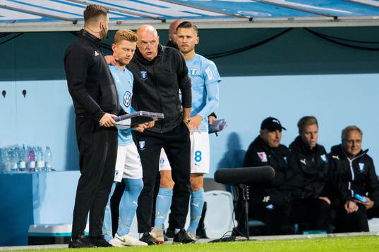 Malmö FFs tränare Uwe Rösler med Anders Christiansen och