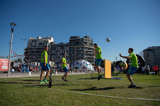 Athletes of team Slovenia play football at the Youth