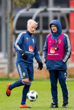 Nilla Fischer och förbundskapten Peter Gerhardsson