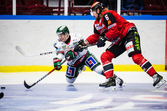 Frölundas Ryan Lasch och Malmö Redhawks Stefan Warg i