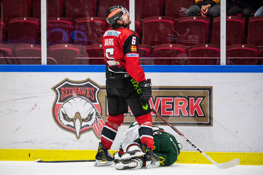 Malmö Redhawks Stefan Warg har tacklat Frölundas Tim