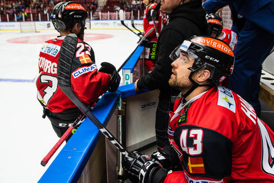 Malmö Redhawks Nichlas Hardt  deppar i båset